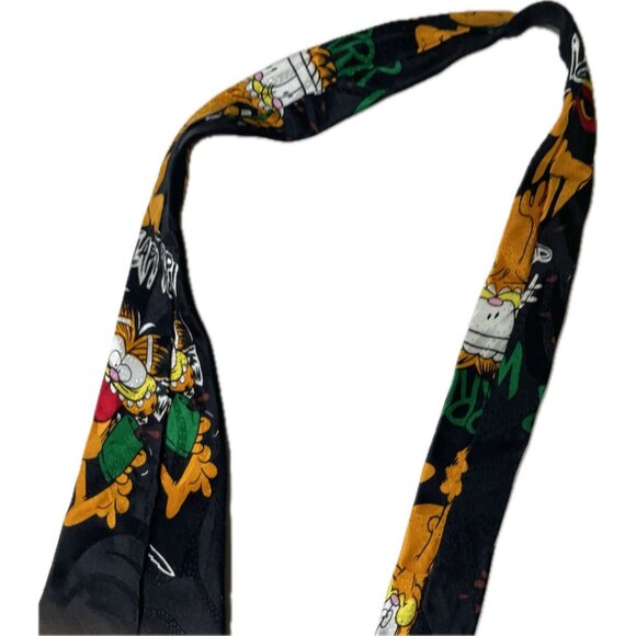 Paws Addiction Garfield Cat Vintage Coffee 100% Silk Tie Black 58” - Picture 5 of 8